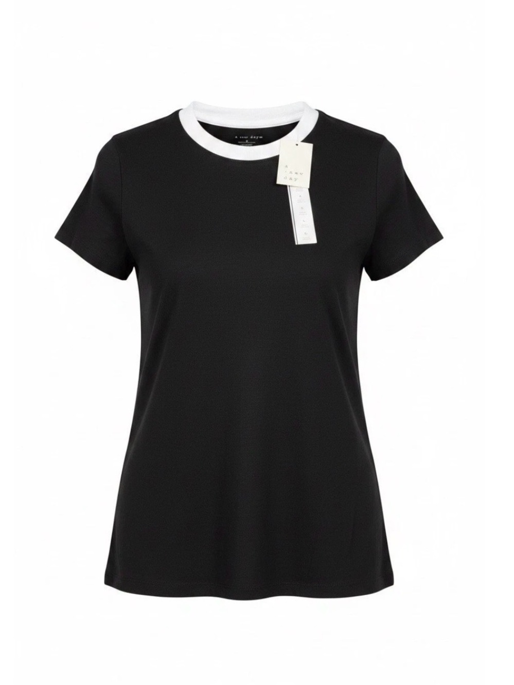 a new day Black Short Sleeve Tee with White Crewneck